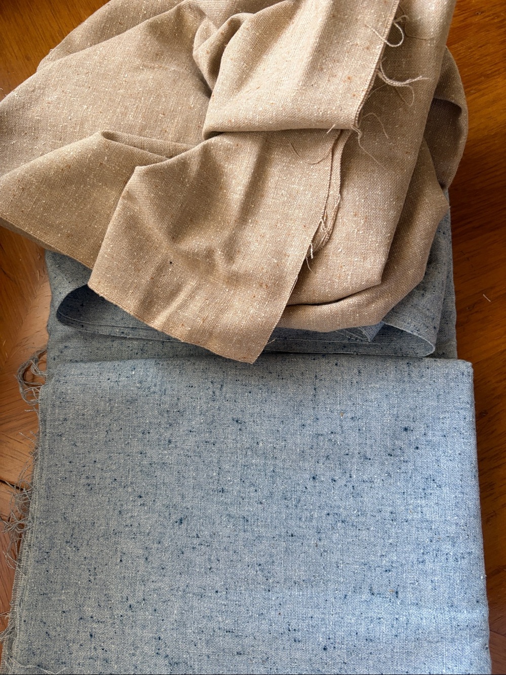 Fabric Set 3 PCS Blue & Beige Brown Linen Blend - Picture 7 of 7